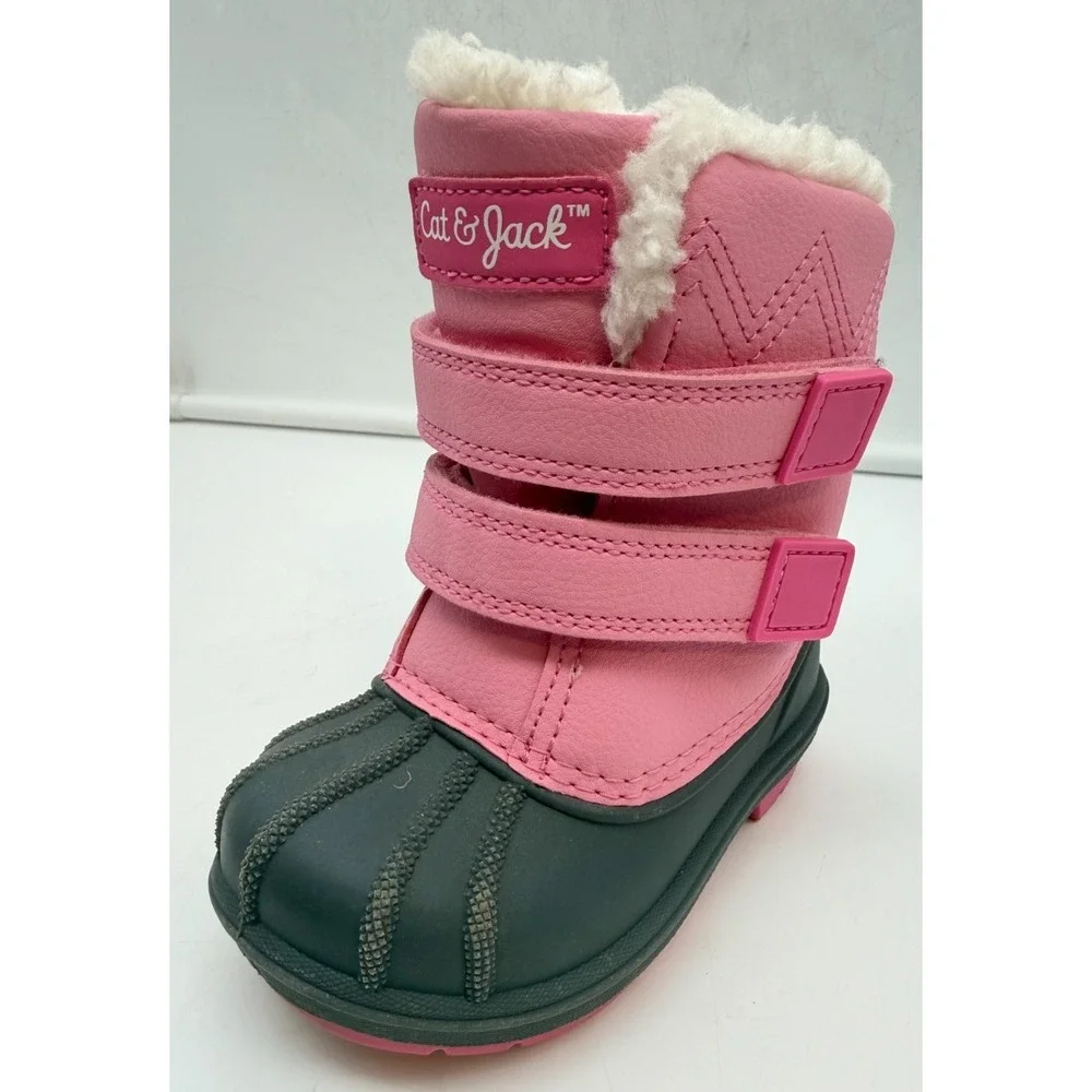 Cat & Jack Pink Grey Faux Fur Trim Winter Cute Snow Boots Toddler Girl's Size 5